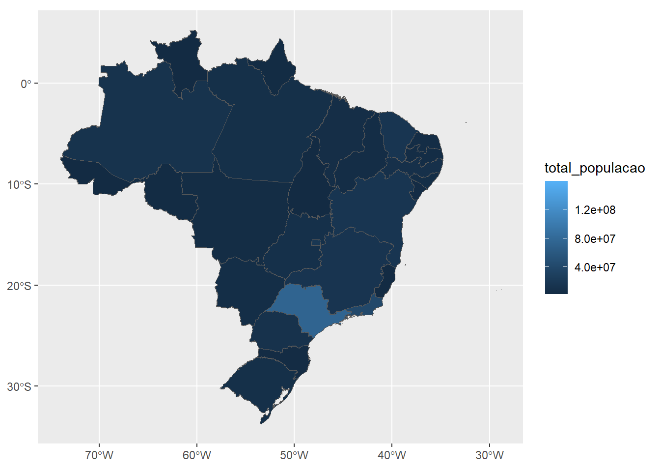 Mapa da população por estado.